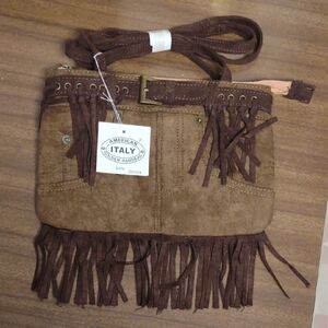 American West Tan and Brown Fringe Crossbody Bag